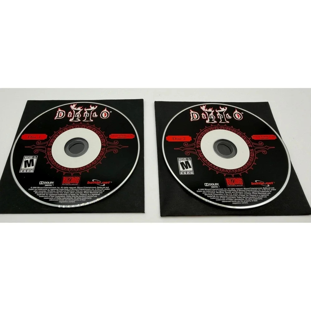 Blizzard Diablo II PC Mac Game Discs 1 & 2 with CD Key Windows XP Vista 2000